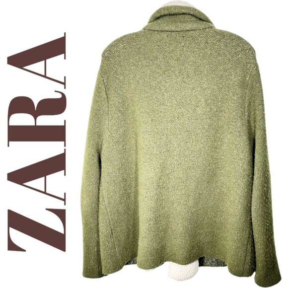 ZARA SHERPA KNIT SWEATER CARDIGAN JACKET OLIVE GREEN RELAXED OVERSIZED, MEDIUM - Picture 9 of 12